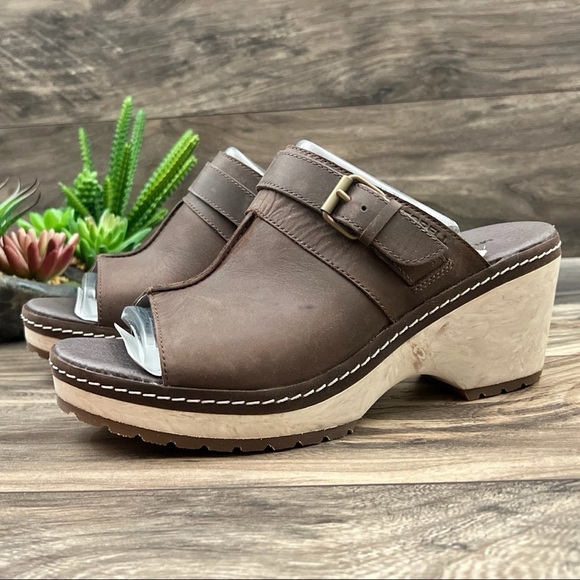 NIB Merrell Halendi Slide Wedge Sandal Full Grain Leather Brown Bracken - Picture 4 of 12
